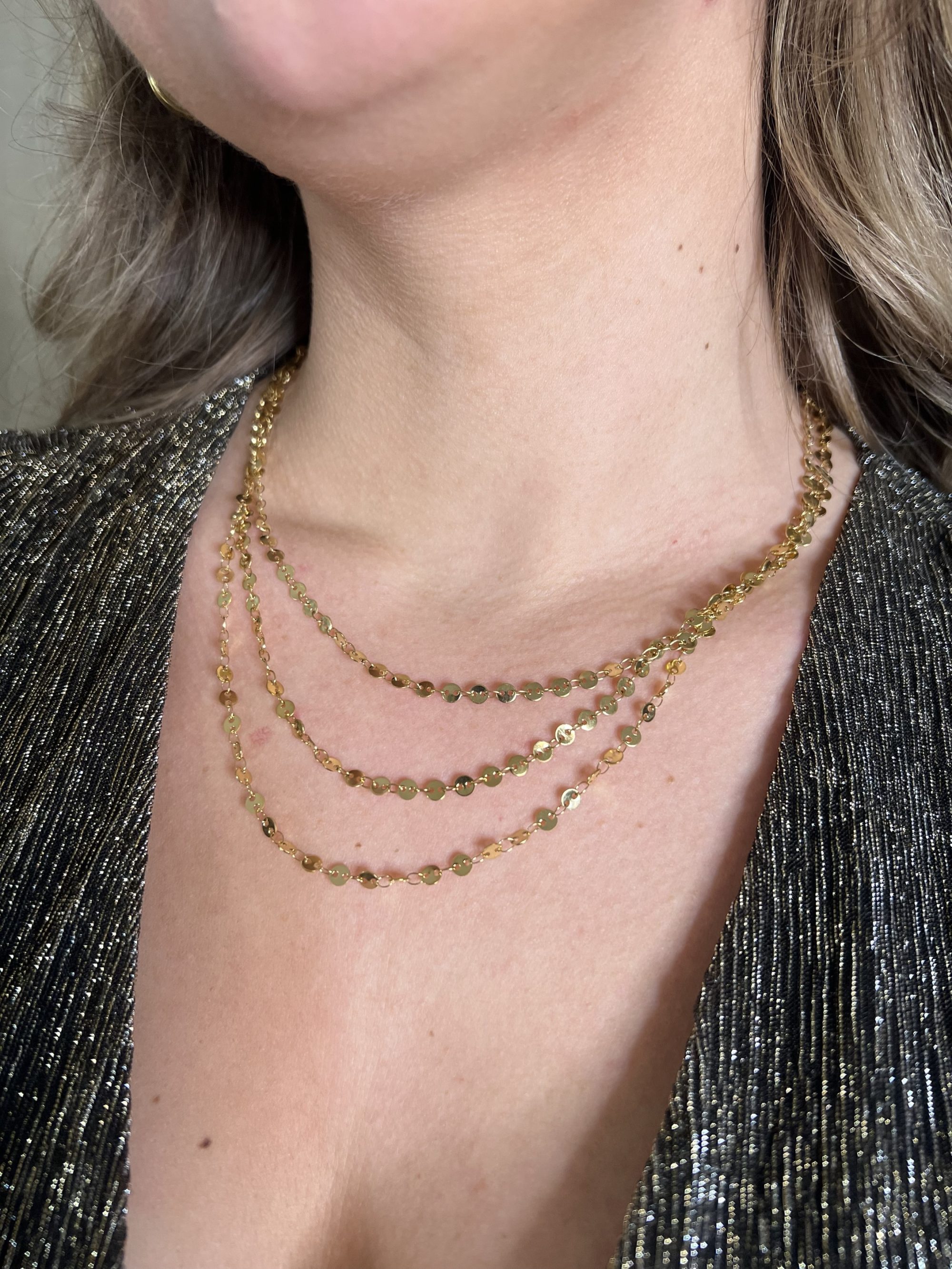 Collier triple rang doré